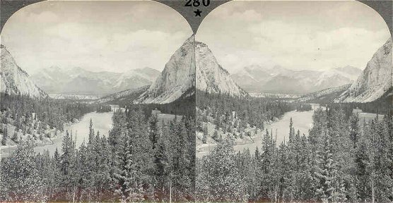 Bow River and Bow Valley from Banff Springs Motel, Banff National Park, Alberta