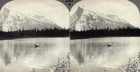 View from Highway of Rundle Mountain and Reflection ~ Banff National Park ~ Alberta