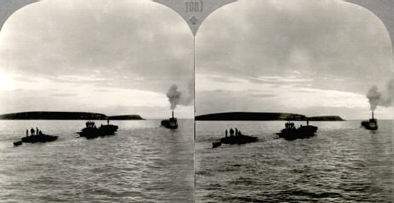 Going up the Yukon River by Moonlight to Dawson City, Yukon