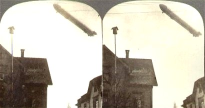 Zeppelin Flying Over German Town