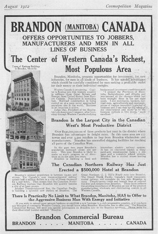 Ad for Brandon ~ August 1912 Cosmopolitan Magazine