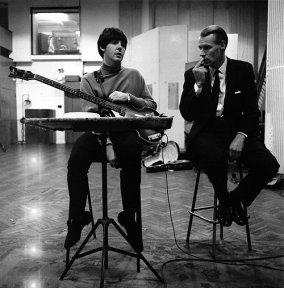 George Martin & Paul, during a recording session for the album Beatles For Sale