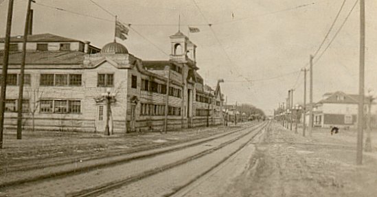 Winter Fair Bldg: looking north at 10th and McTavish