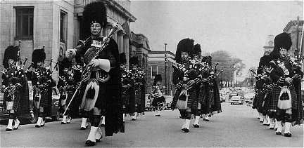 Black Watch Pipes & Drums 1961, Fredericton NB, Don in front rank (glasses) (r)