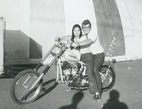 Posing with one of the exhibits from the Car Show tent we toured with