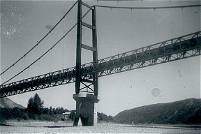 Photo of dry river bed of Peace River - dammed for Bennett Dam construction