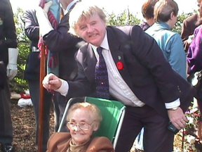 [3] Louise Hillman and son, Bill, Before the Memorial Dedication