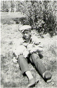 Billie with Pet Rabbit and Puppy