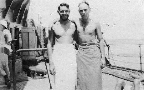 Seamen Anderson & Robb off-duty somewhere in the tropics