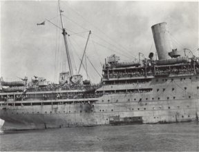 Empress of Australia at H.K. - with ex-POW's lining the rail