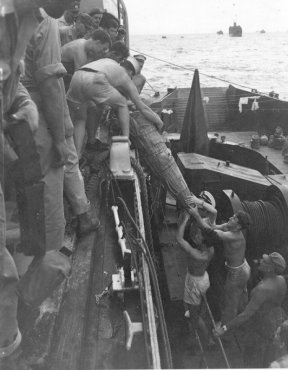 Ex-POW stretcher case coming aboard PR from US L/C