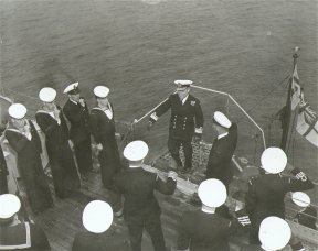 Captain Crear receiving Admiral Beach