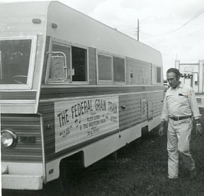 One of the Federal Grain Train tour buses