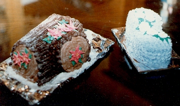 Yule Log with Poinsettas and Baby Boot with Apple Blossoms