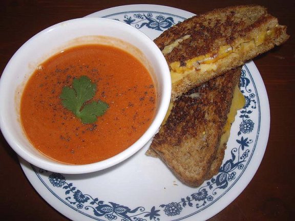 Grilled Smoked Gouda Cheese Sandwiches and Cream of Tomato Soup