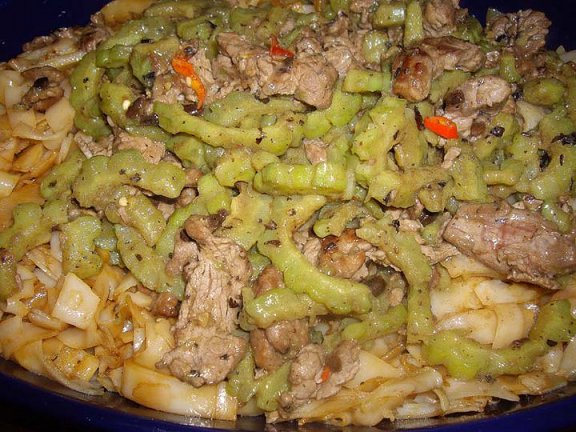 Very traditional Black Bean Garlic Beef and Bitter Melon on Rice Noodles (Ho Fun)