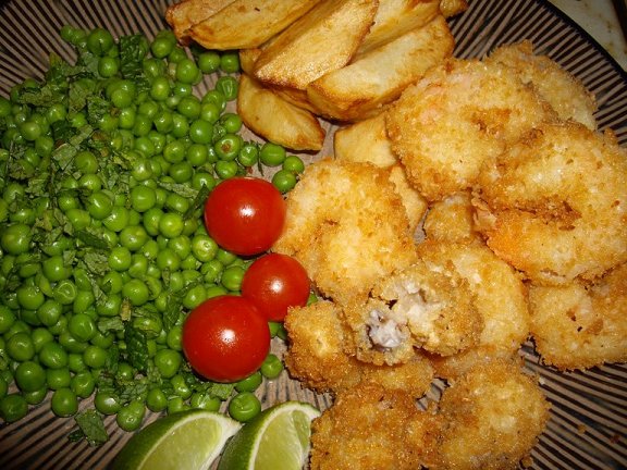 Coconut shrimp, panko coated baby octopus