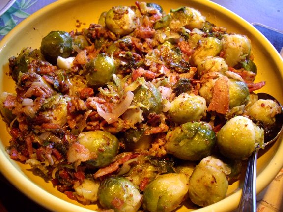 Brussel sprouts with bacon, shallots